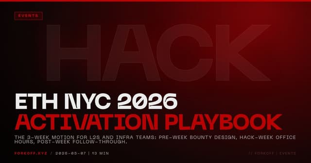 ETH NYC 2026 activation playbook cover: 3-week motion for L2s and infra teams