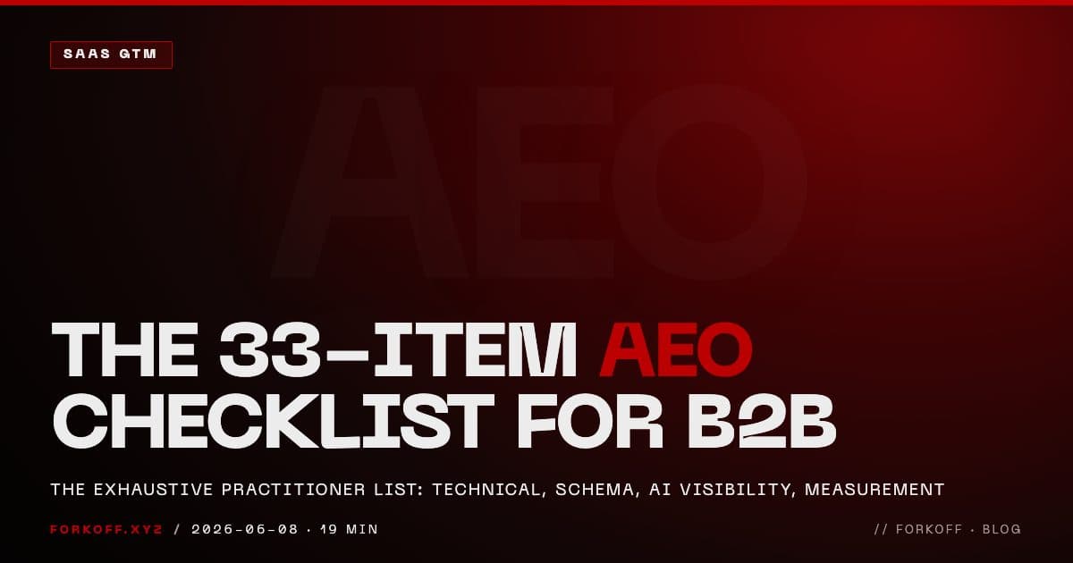 The 33-item AEO checklist for B2B teams covering technical, schema, AI visibility, and measurement tiers