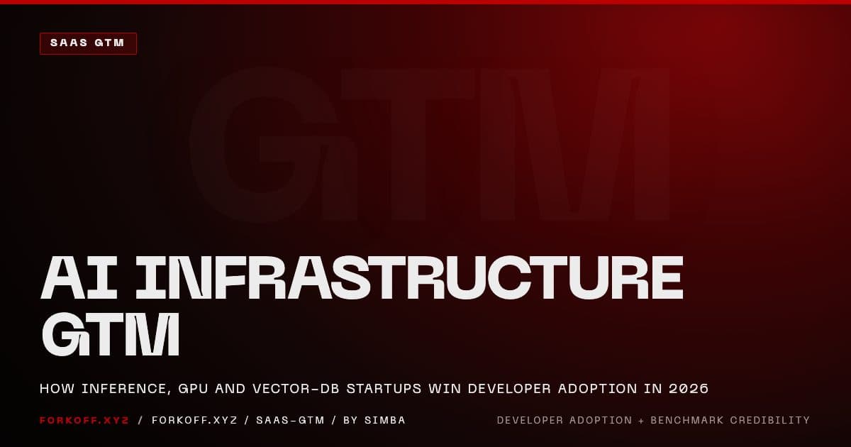 AI infrastructure go-to-market playbook cover for inference, GPU cloud, and vector database startups winning developer adoption and benchmark credibility in 2026