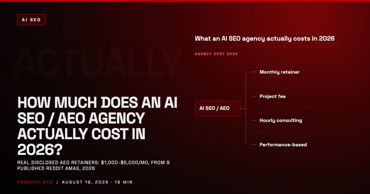 A 2026 breakdown of what AI SEO and AEO agencies really cost, covering real disclosed retainers, industry pricing tiers, and the overpaying red flags