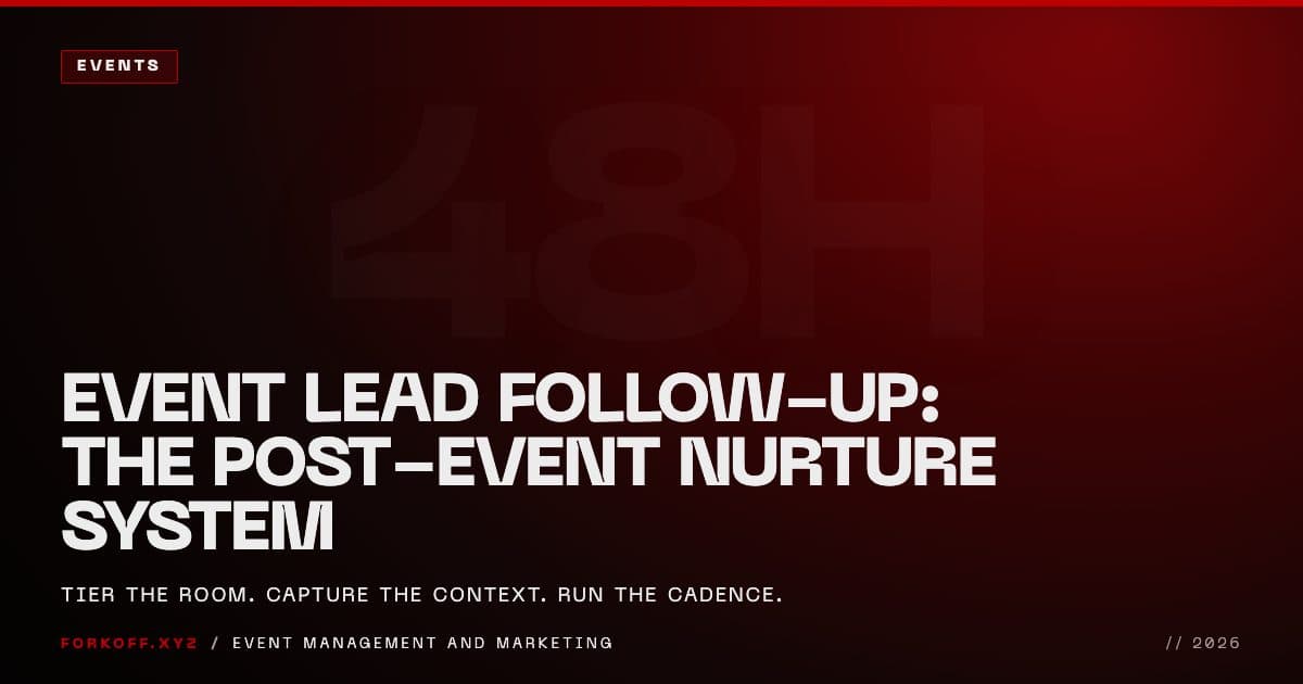 FORKOFF events cover on the post-event lead follow-up and nurture system for founders: tier the room, capture the context, and run the multi-touch cadence.