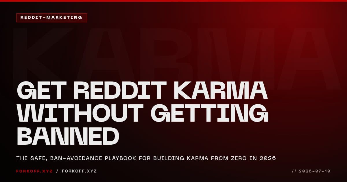 FORKOFF guide cover: how to get karma on Reddit without getting banned, white type on FK_RED
