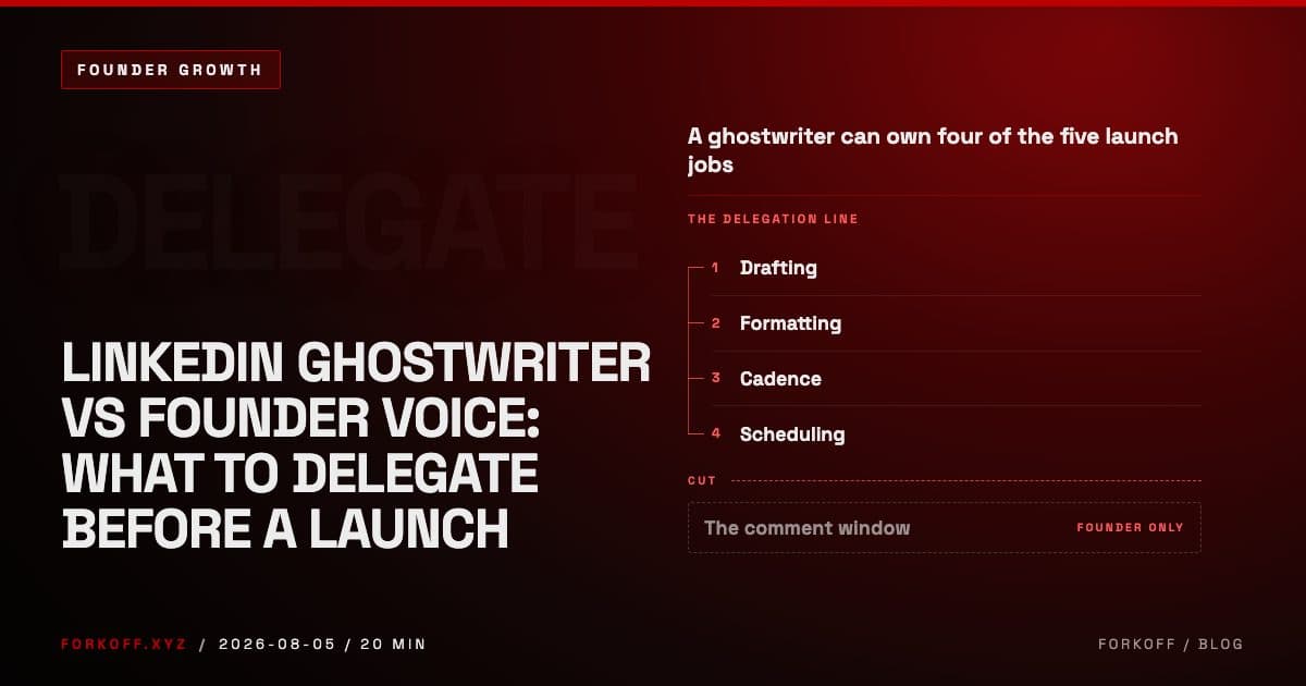 LinkedIn ghostwriter vs founder voice for a launch, what a founder can delegate and what stays theirs, FORKOFF