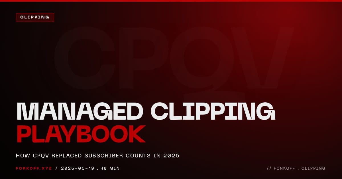 The Managed Clipping Playbook 2026, ghost CPQV monumental type, FORKOFF Clipping HUB cover