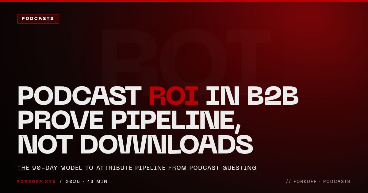 Podcast ROI in B2B: prove pipeline, not downloads. The 90-day model to attribute pipeline from podcast guesting. FORKOFF.