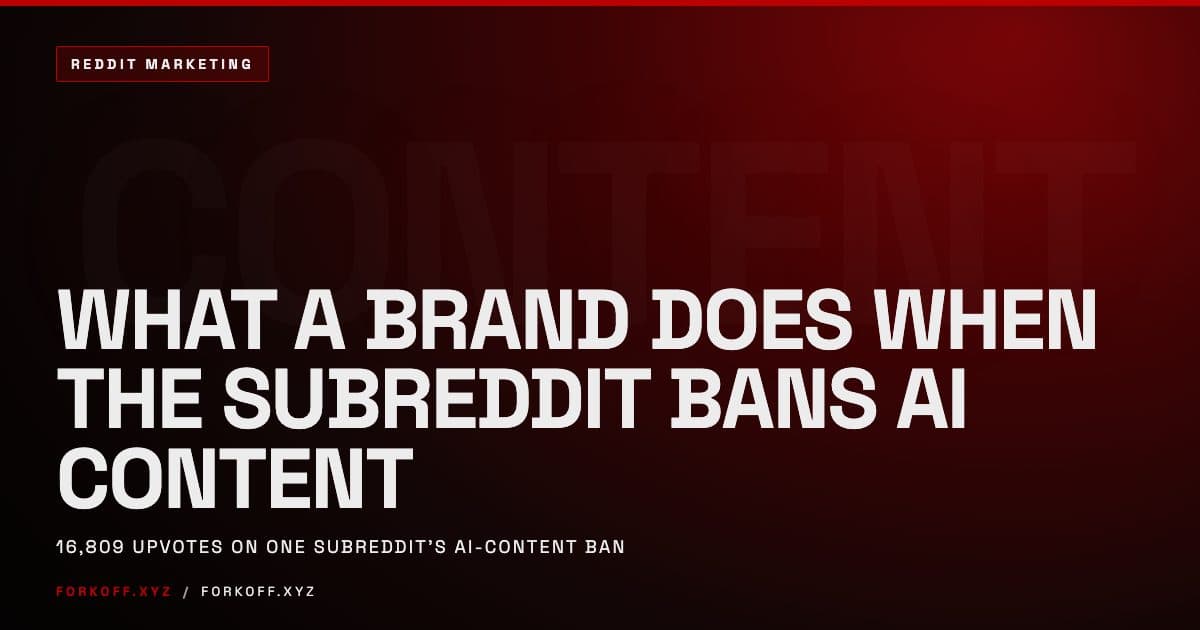 A 2026 guide to what a brand does when a subreddit bans AI-generated content: the ban taxonomy, real rule changes, and a disclosure-first playbook