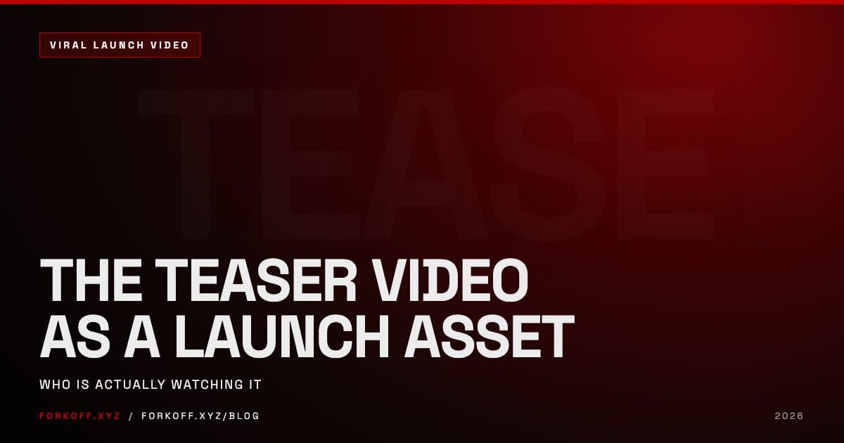 A teaser video pointed at an empty room on one side and a waiting audience on the other, showing that a teaser harvests existing demand rather than creating it, 2026