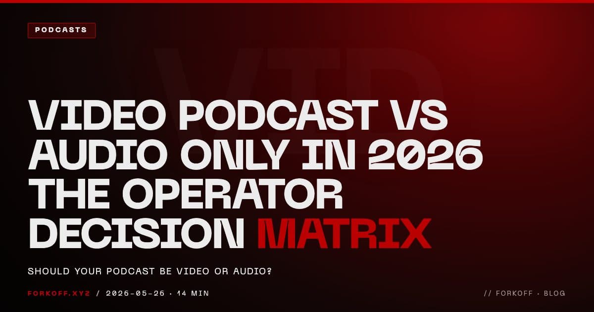 Video podcast vs audio only decision matrix cover, FORKOFF podcasts blog