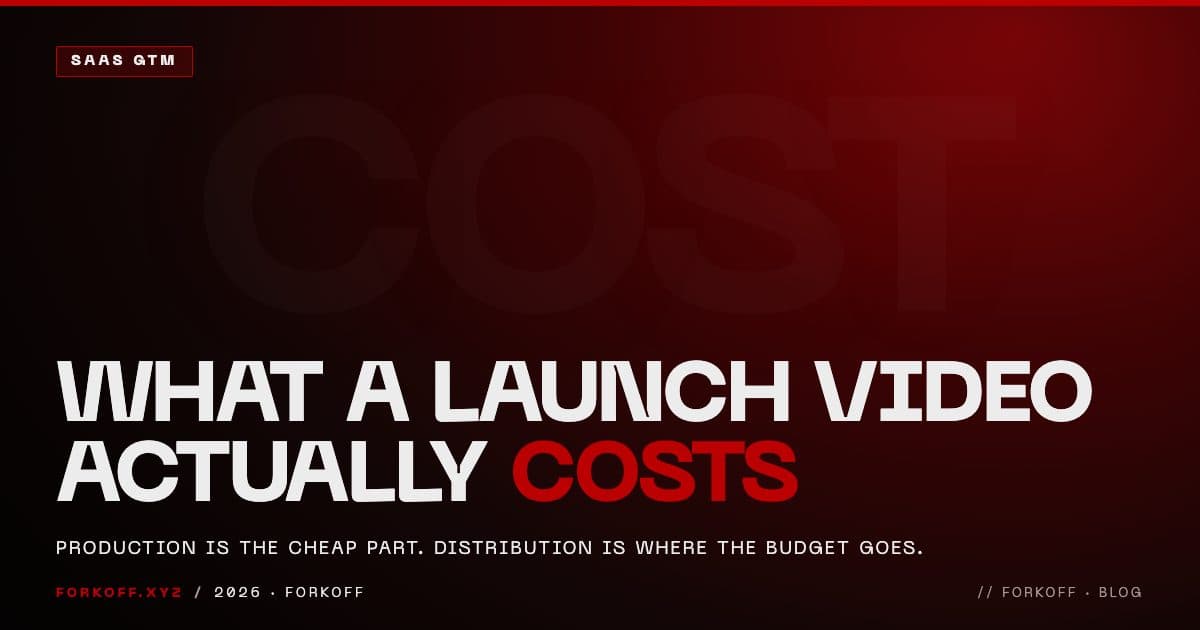 Split budget diagram showing launch video production cost on one side and the larger distribution spend that decides reach on the other, 2026