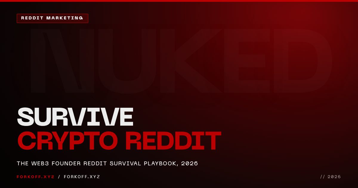 Web3 founder Reddit survival playbook cover: the karma floor, warming protocol, and mod landmines for marketing crypto subreddits without getting nuked